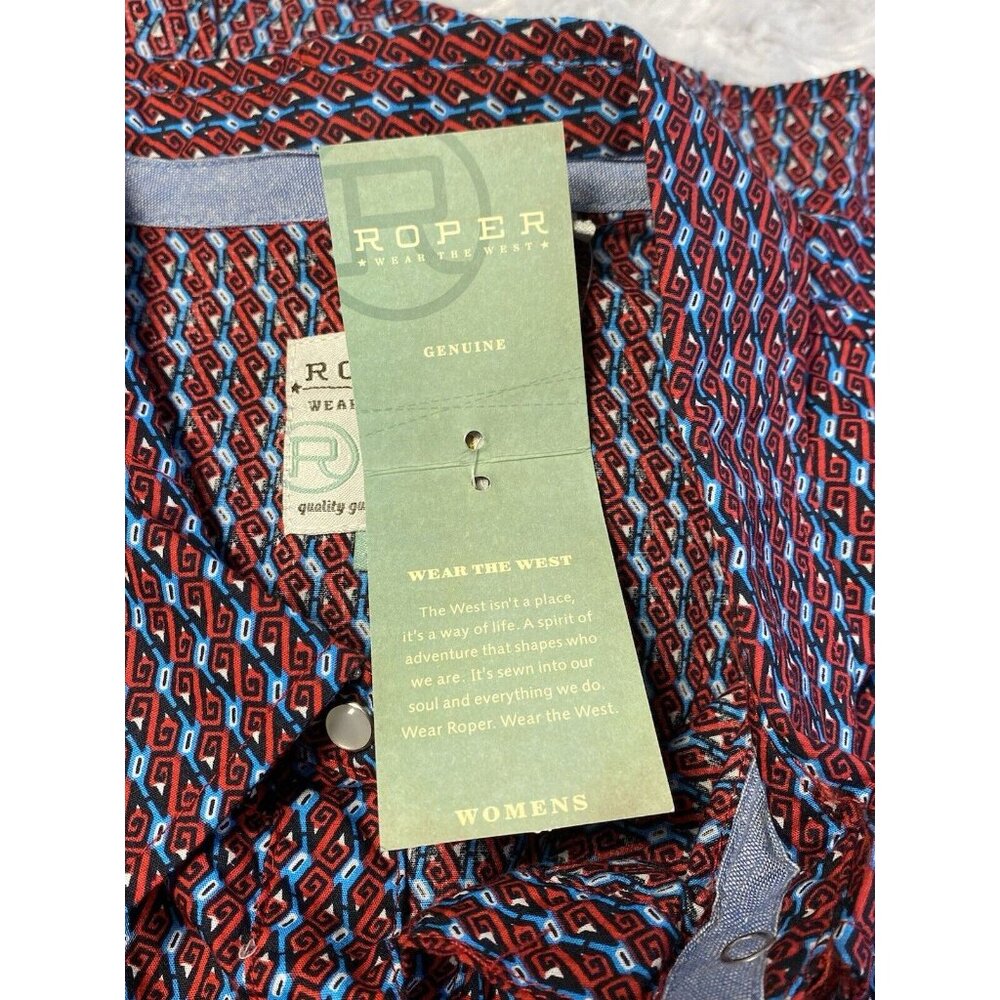 Roper Women's Red & Blue Print Long Sleeve Pearl Snap Western Shirt 2 XL rodeo - Picture 7 of 10